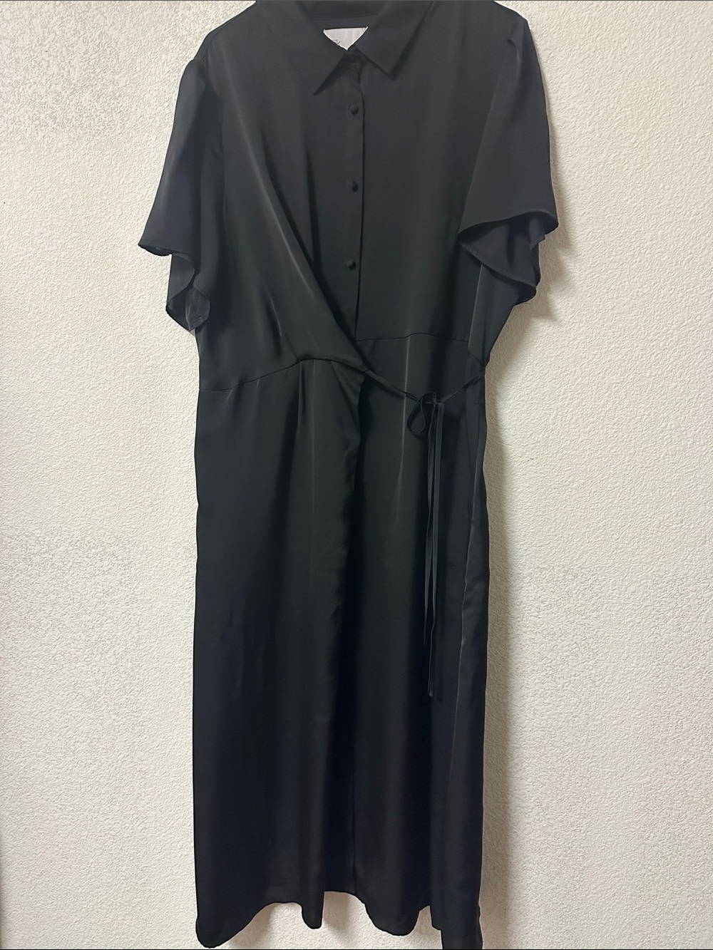 Nordstrom Black Shirt Midi Dress with Tie Waist